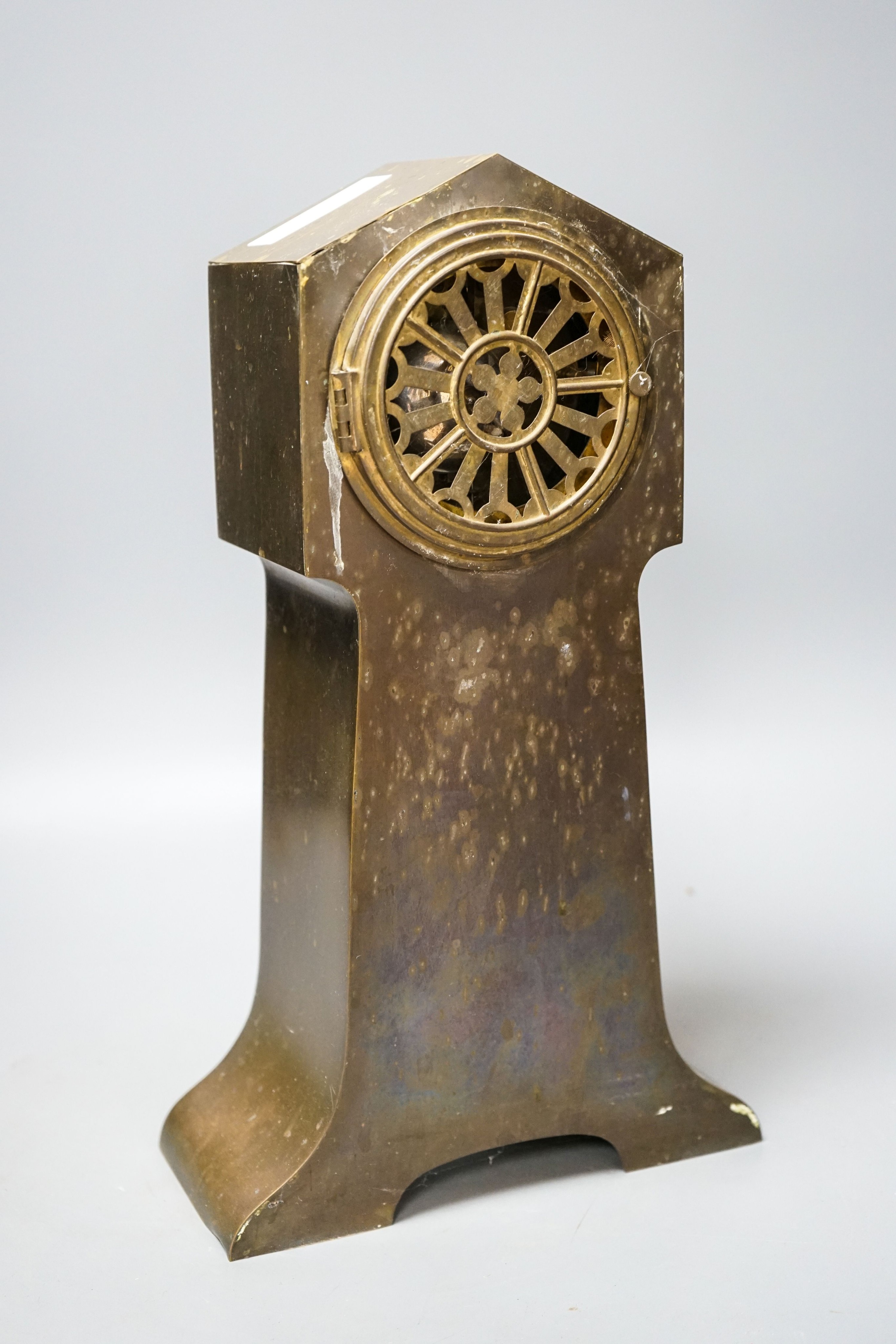 An early 20th century German brass cased mantel clock 36cm